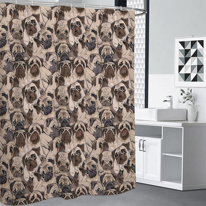 Cute Pug Pattern Print Shower Curtain