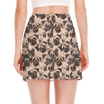 Cute Pug Pattern Print Side Slit Mini Skirt