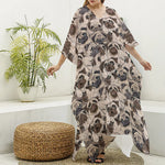 Cute Pug Pattern Print Silk V-Neck Kaftan Dress