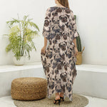 Cute Pug Pattern Print Silk V-Neck Kaftan Dress