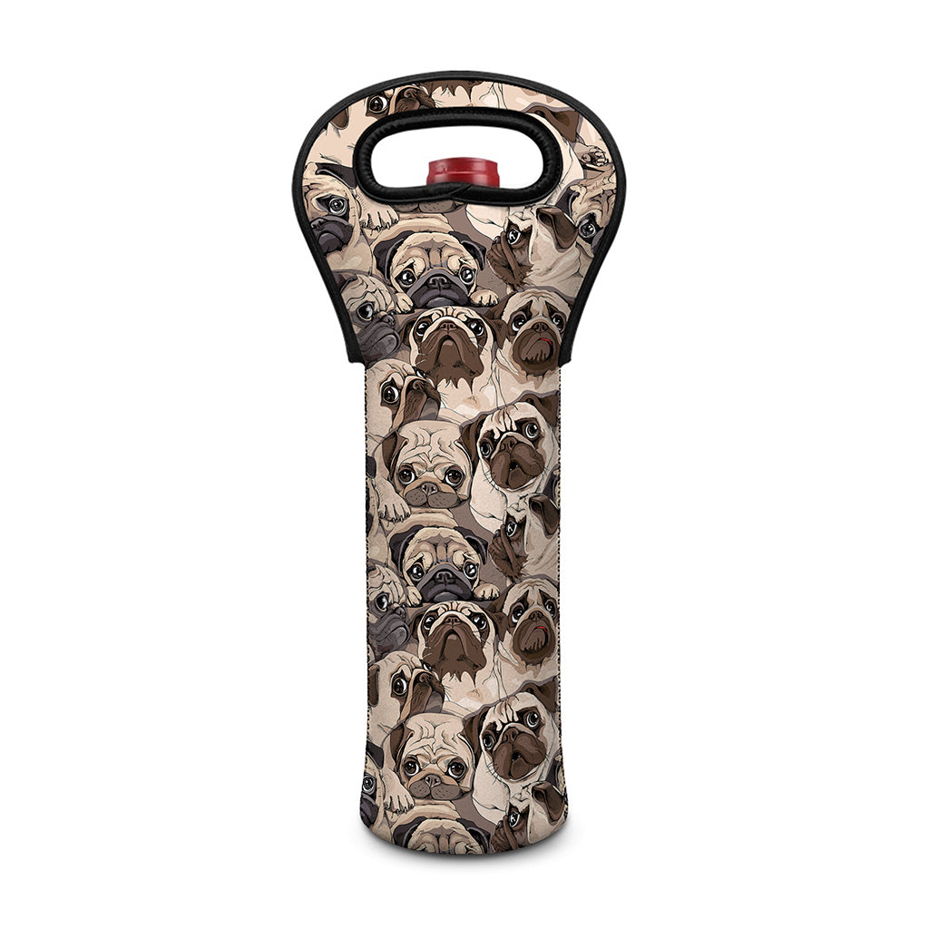 Cute Pug Pattern Print Single Neoprene Wine Tote