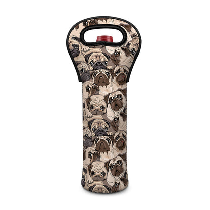 Cute Pug Pattern Print Single Neoprene Wine Tote