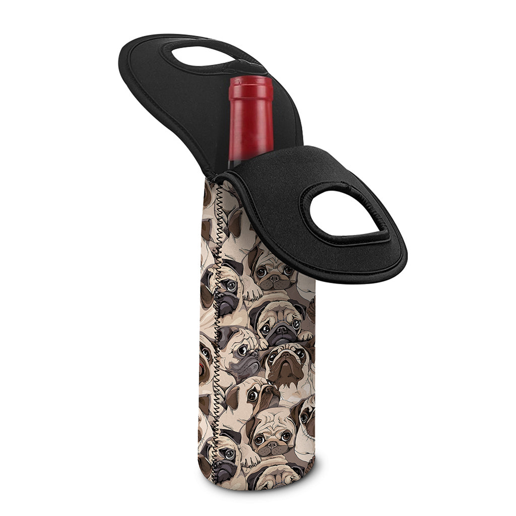 Cute Pug Pattern Print Single Neoprene Wine Tote