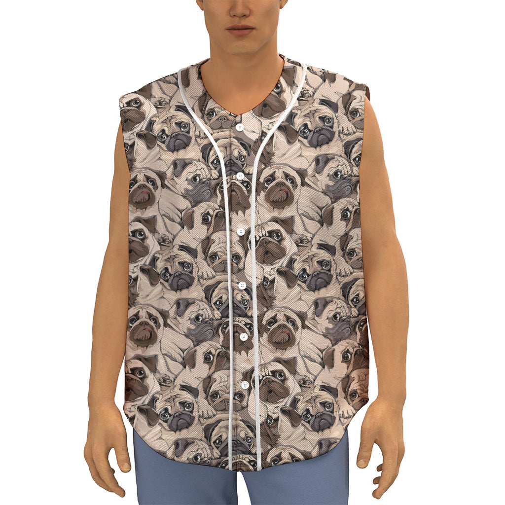 Cute Pug Pattern Print Sleeveless Baseball Jersey
