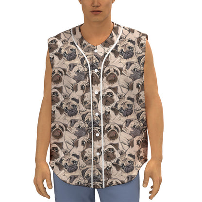 Cute Pug Pattern Print Sleeveless Baseball Jersey
