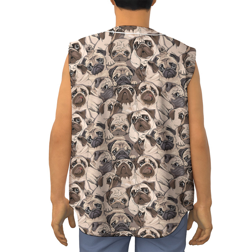Cute Pug Pattern Print Sleeveless Baseball Jersey
