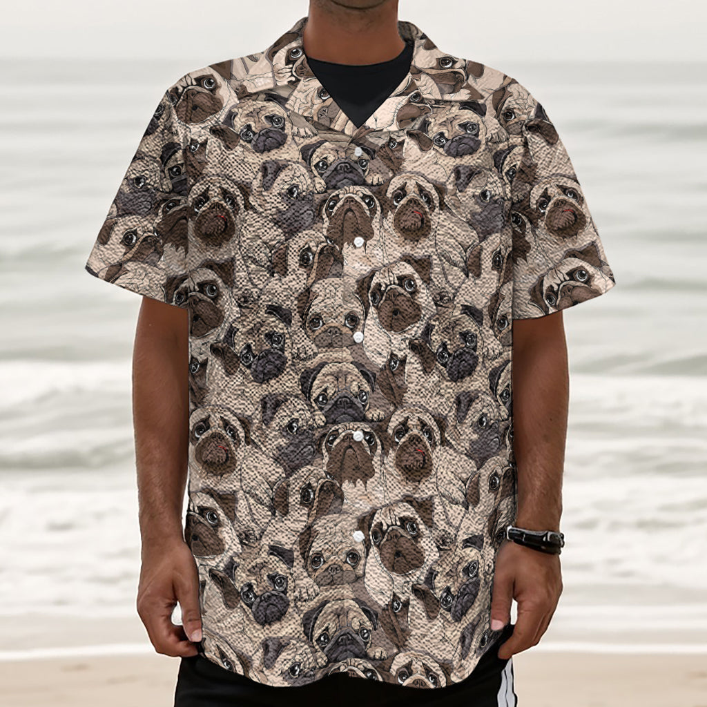 Cute Pug Pattern Print Textured Short Sleeve Shirt