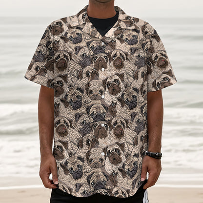 Cute Pug Pattern Print Textured Short Sleeve Shirt