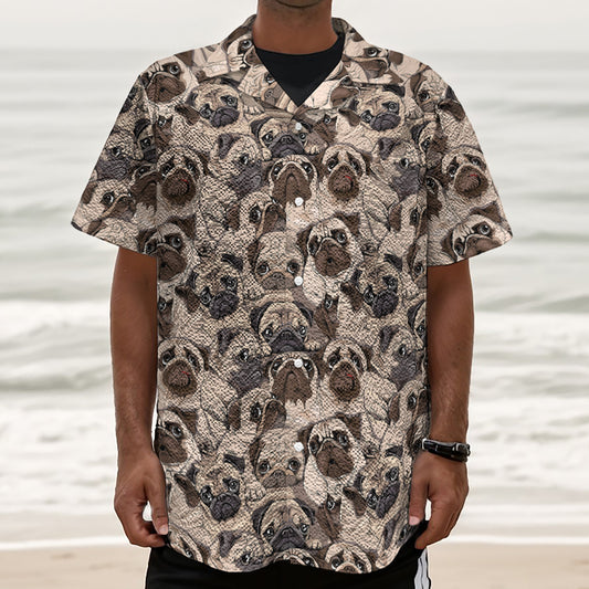 Cute Pug Pattern Print Textured Short Sleeve Shirt