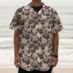 Cute Pug Pattern Print Textured Short Sleeve Shirt