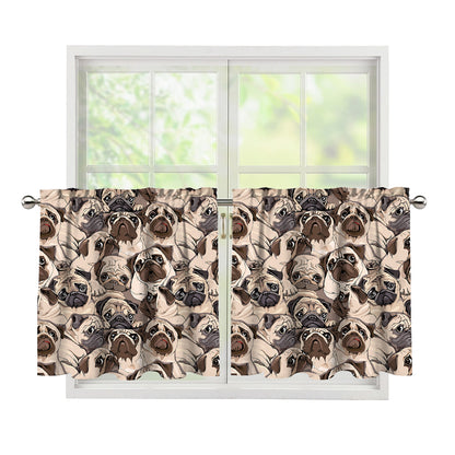 Cute Pug Pattern Print Tier Curtains
