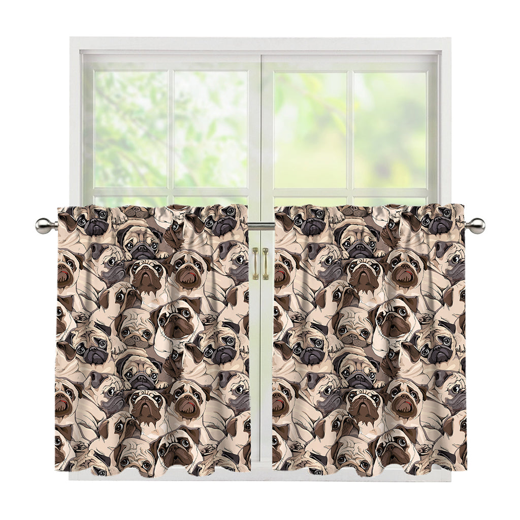 Cute Pug Pattern Print Tier Curtains