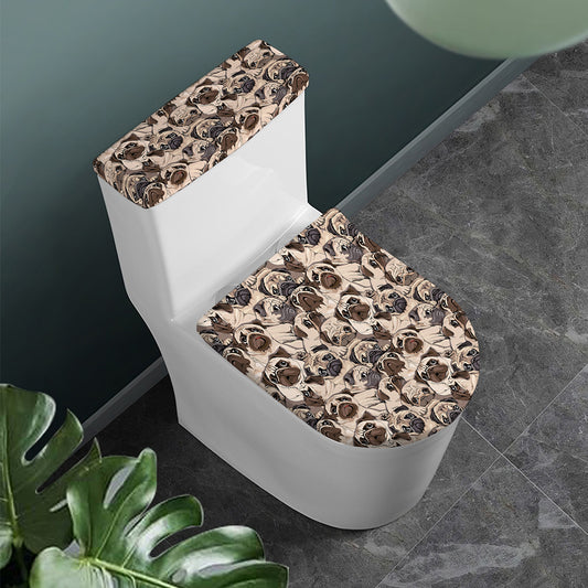 Cute Pug Pattern Print Toilet Lid And Tank Cover Set