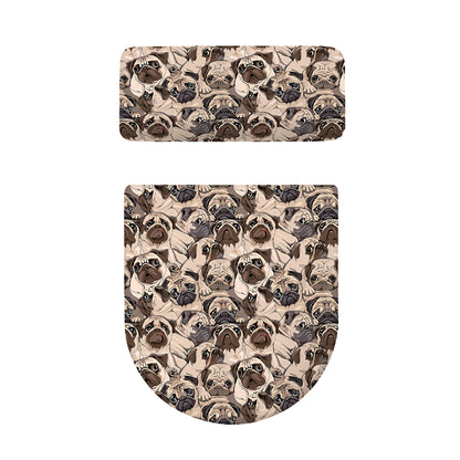 Cute Pug Pattern Print Toilet Lid And Tank Cover Set