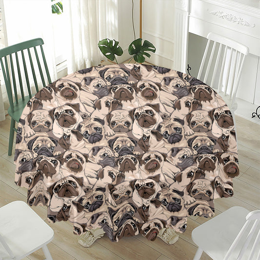 Cute Pug Pattern Print Waterproof Round Tablecloth