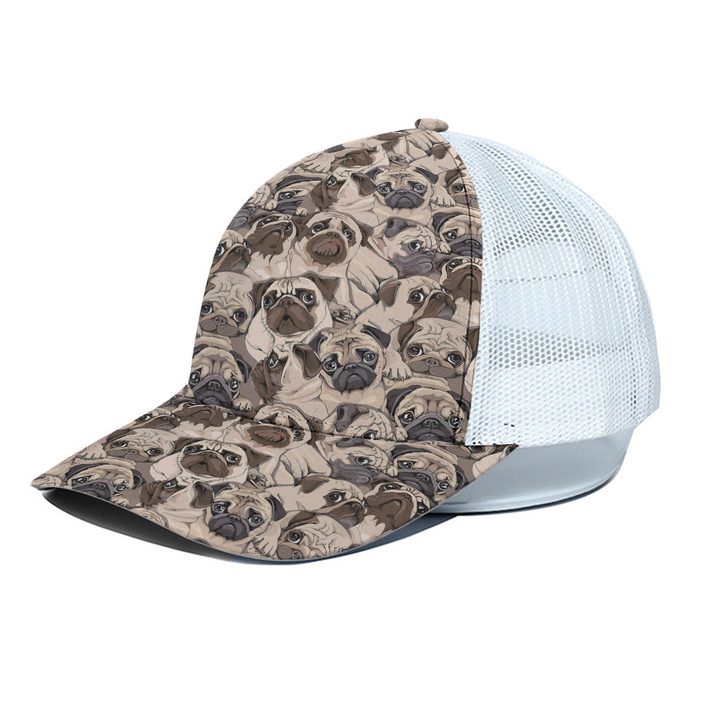 Cute Pug Pattern Print White Mesh Trucker Cap