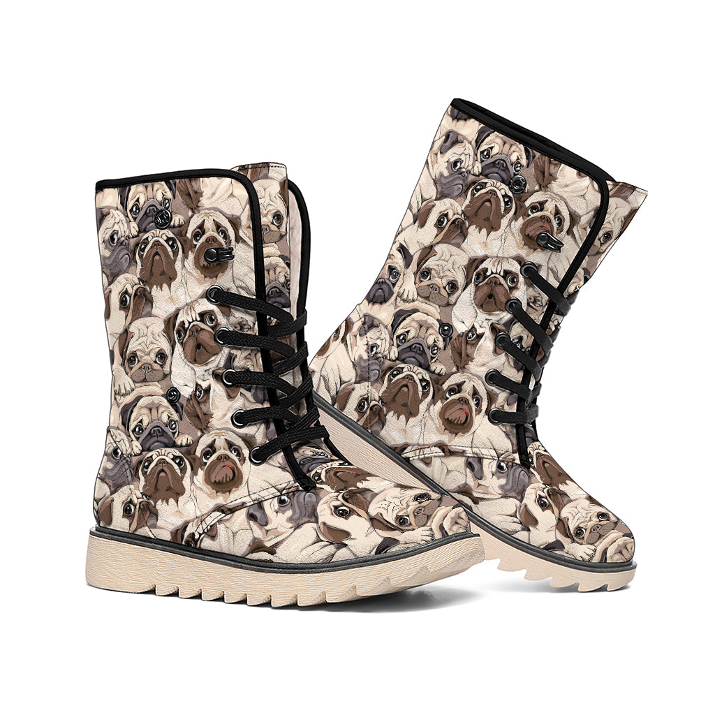 Cute Pug Pattern Print Winter Boots