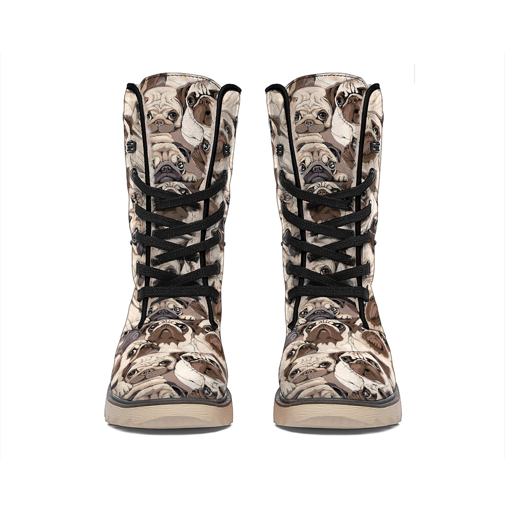 Cute Pug Pattern Print Winter Boots