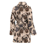 Cute Pug Pattern Print Women's Bathrobe