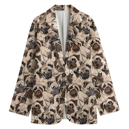 Cute Pug Pattern Print Women's Blazer
