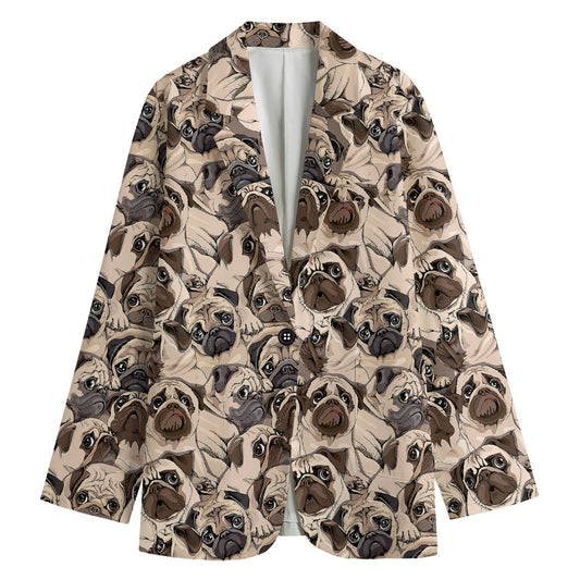 Cute Pug Pattern Print Women's Blazer