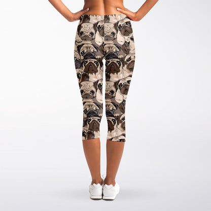 Cute Pug Pattern Print Women's Capri Leggings