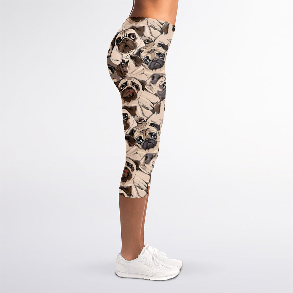 Cute Pug Pattern Print Women's Capri Leggings