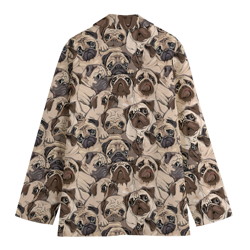 Cute Pug Pattern Print Women's Cotton Blazer