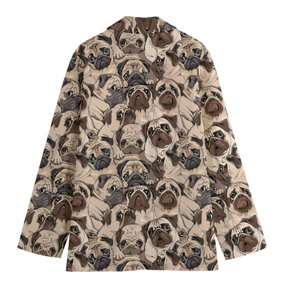 Cute Pug Pattern Print Women's Cotton Blazer