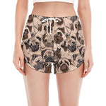 Cute Pug Pattern Print Women's Split Running Shorts