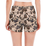 Cute Pug Pattern Print Women's Split Running Shorts