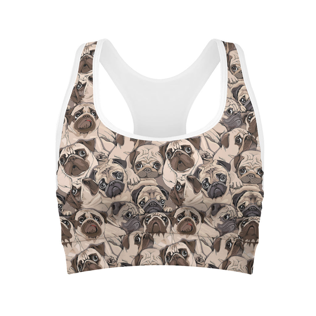 Cute Pug Pattern Print Women's Sports Bra
