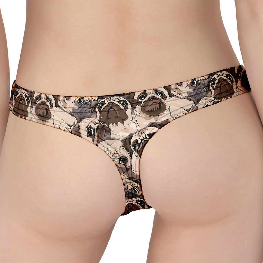 Cute Pug Pattern Print Women's Thong