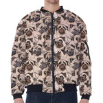 Cute Pug Pattern Print Zip Sleeve Bomber Jacket