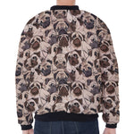 Cute Pug Pattern Print Zip Sleeve Bomber Jacket