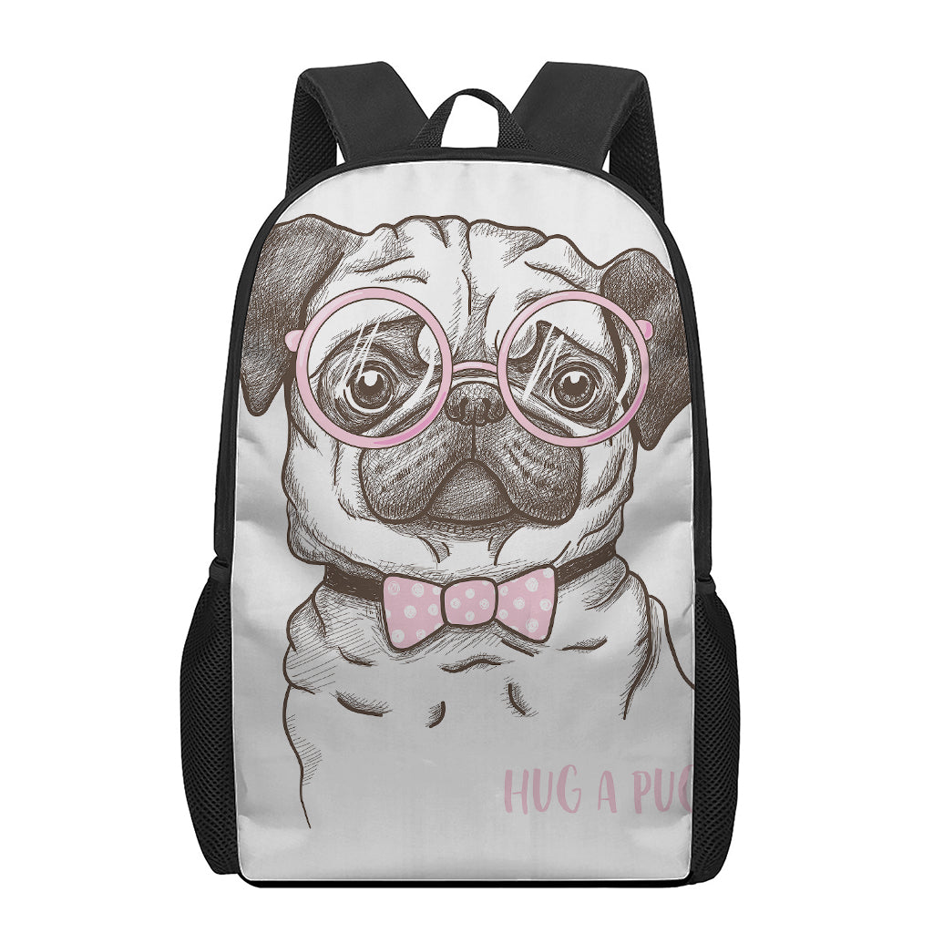 Cute Pug With Glasses Print 17 Inch Backpack