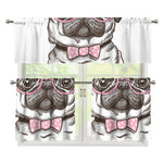 Cute Pug With Glasses Print 3 Piece Kitchen Curtains