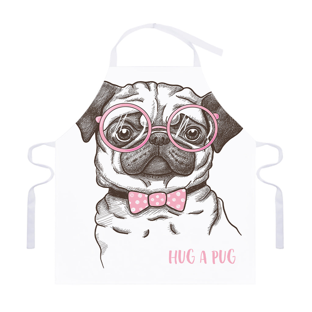 Cute Pug With Glasses Print Adjustable Apron