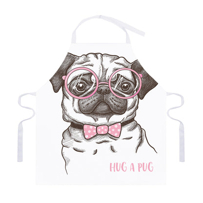 Cute Pug With Glasses Print Adjustable Apron