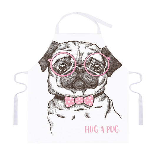 Cute Pug With Glasses Print Adjustable Apron