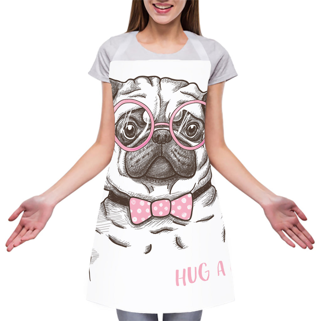 Cute Pug With Glasses Print Adjustable Apron