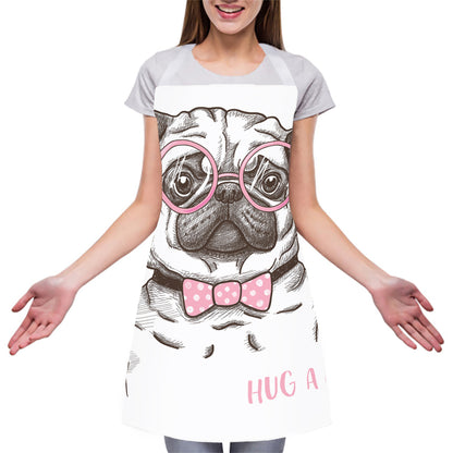 Cute Pug With Glasses Print Adjustable Apron