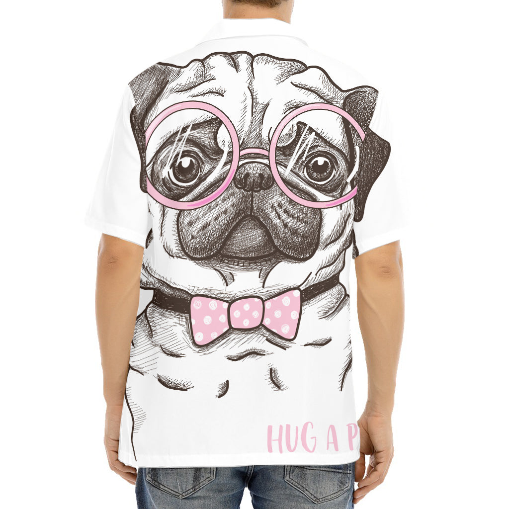 Cute Pug With Glasses Print Aloha Shirt