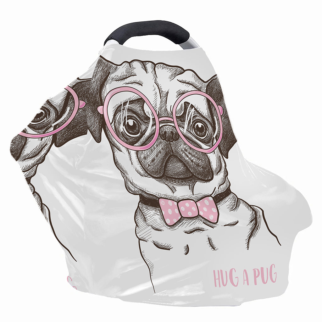 Cute Pug With Glasses Print Baby Seat Cover