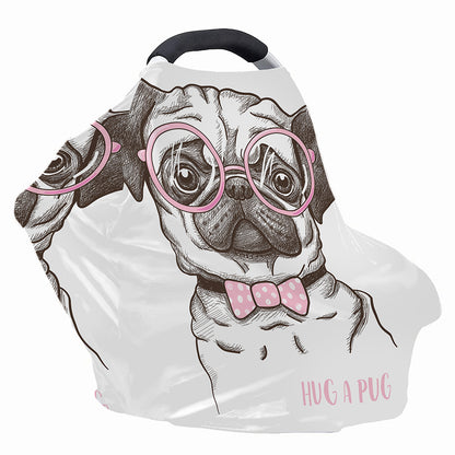 Cute Pug With Glasses Print Baby Seat Cover