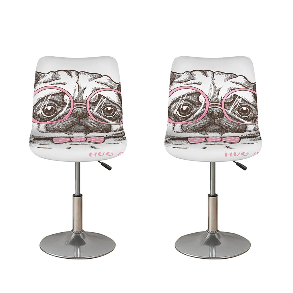 Cute Pug With Glasses Print Bar Stool Covers