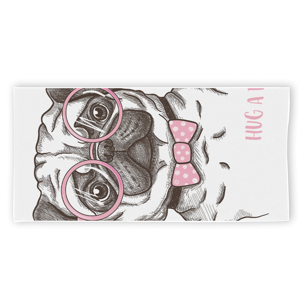 Cute Pug With Glasses Print Beach Towel
