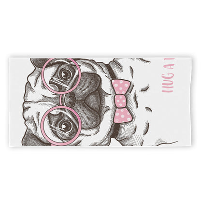 Cute Pug With Glasses Print Beach Towel
