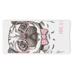 Cute Pug With Glasses Print Beach Towel