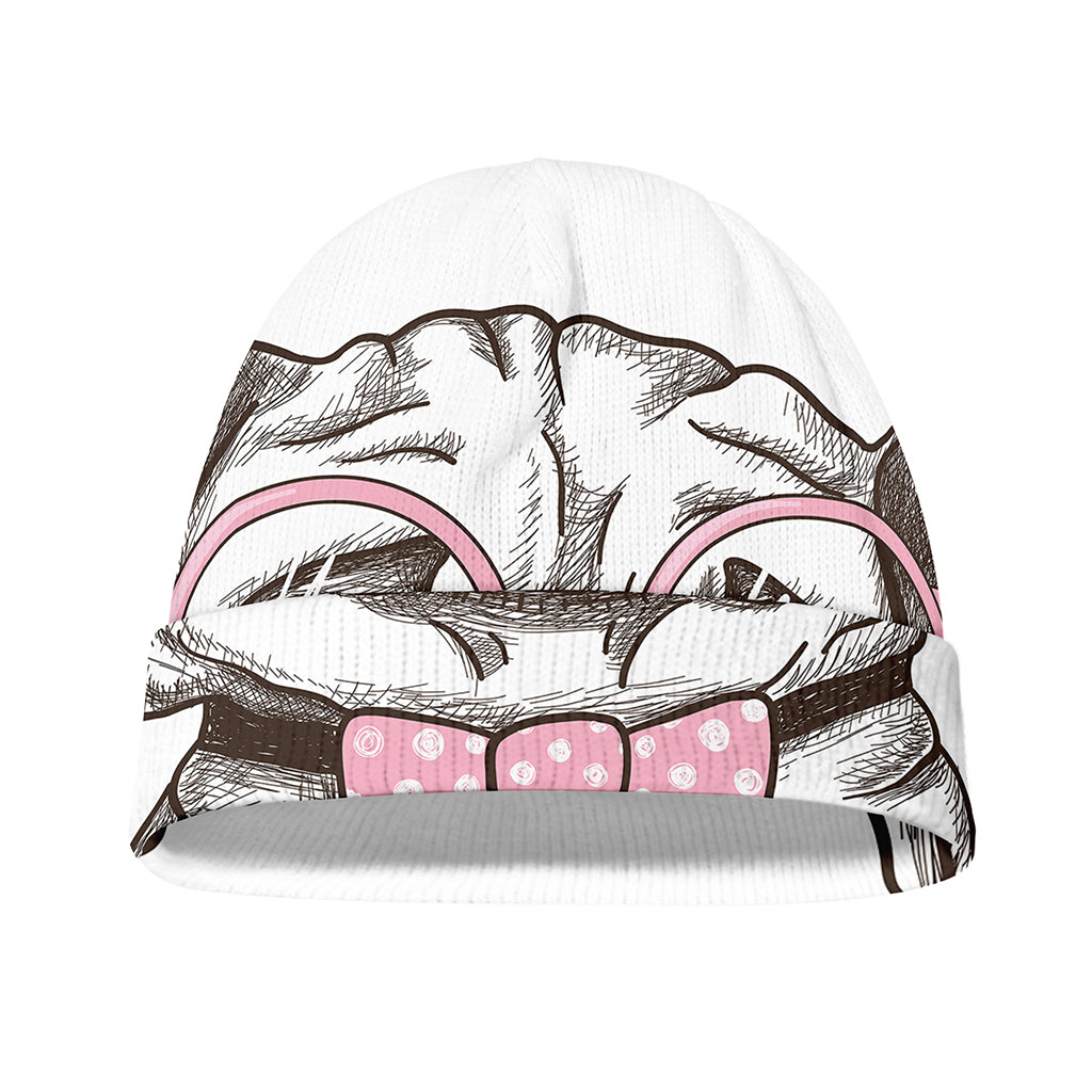 Cute Pug With Glasses Print Beanie
